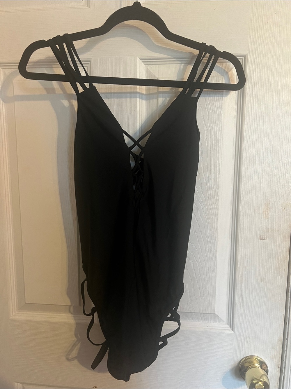 Women's Black Strappy Crisscross One-Piece Swimsuit